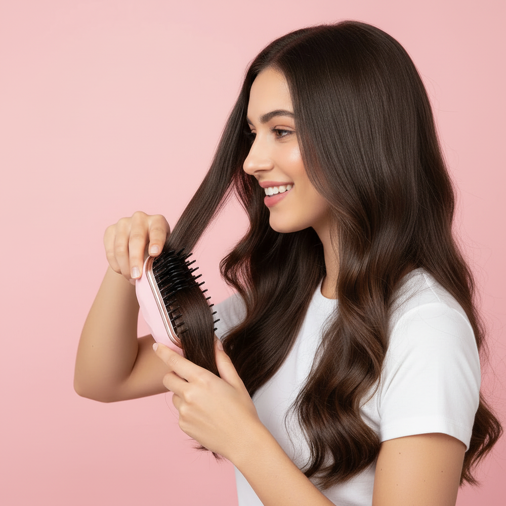 Square version - Woman styling with Sleeky